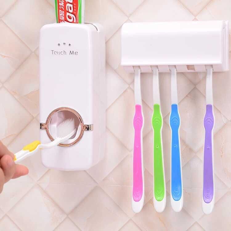 Support brosse à dents et distributeur de dentifrice blanc