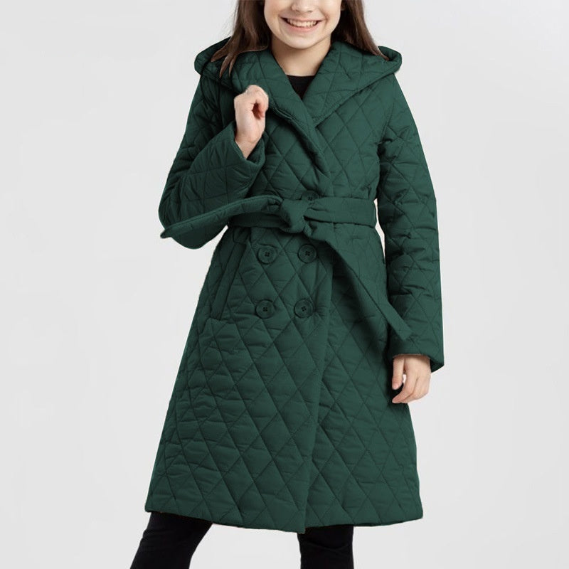 Manteau long enfant à col montant