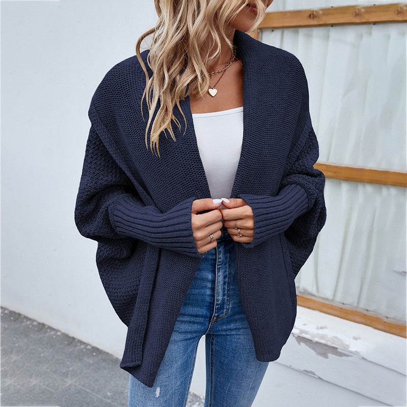 Cardigan oversize en maille – couleur unie, manches chauve-souris (S–XL)