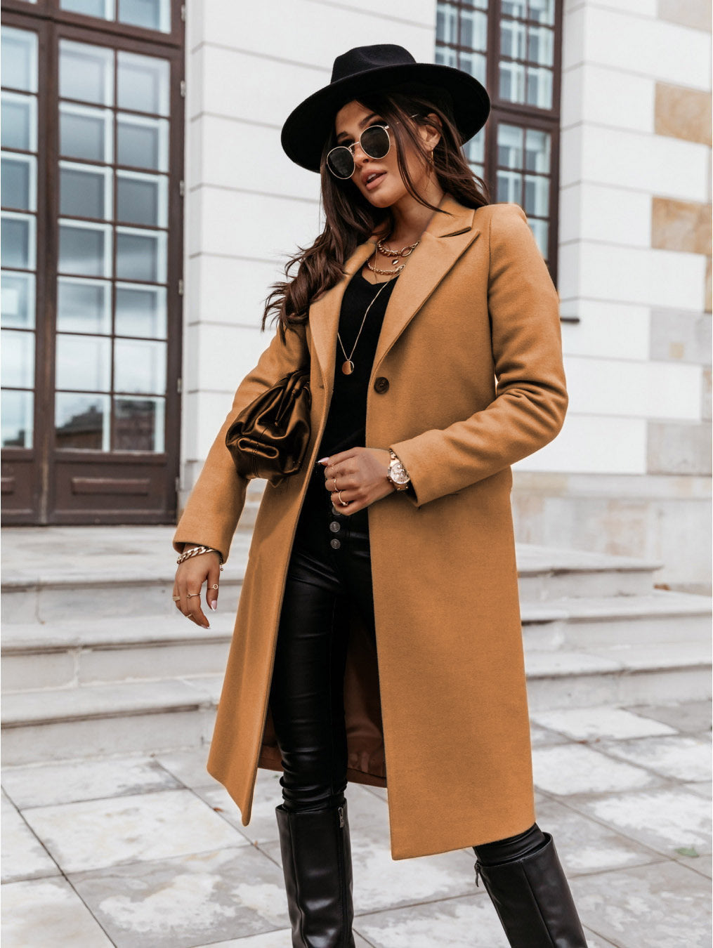 Manteau long femme – coupe slim à col tailleur élégant (S–3XL)