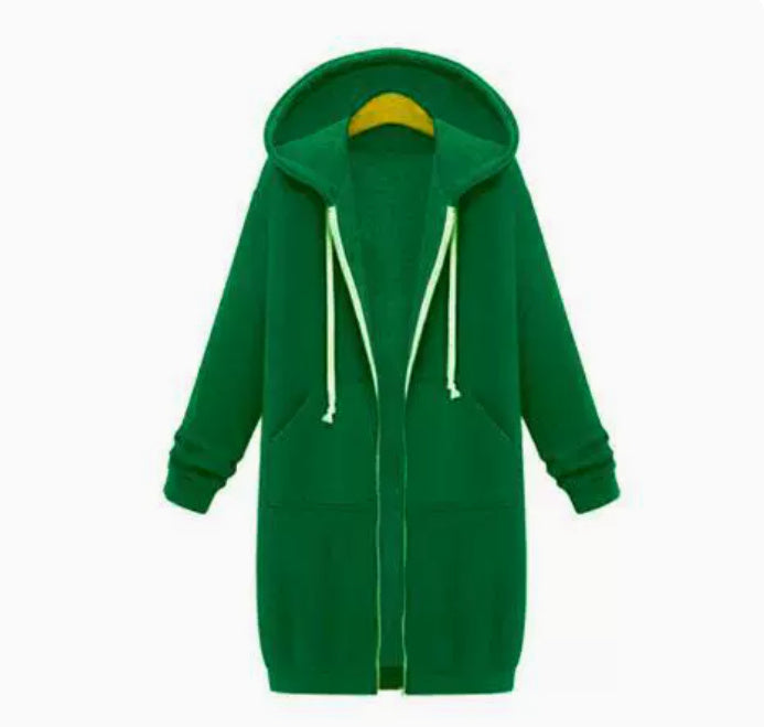 Veste longue polaire à capuche – sweat chaud femme zippé hiver