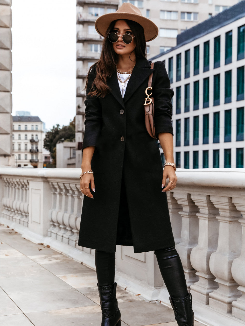 Manteau long femme – coupe slim à col tailleur élégant (S–3XL)