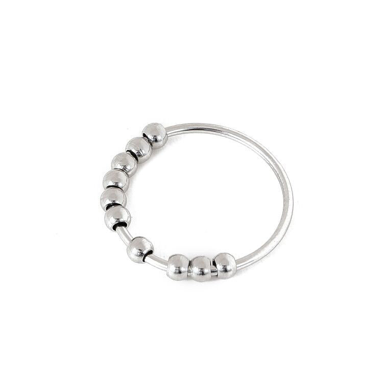 Bague Anti-Stress Femme – Acier Inoxydable & Perles Rotatives