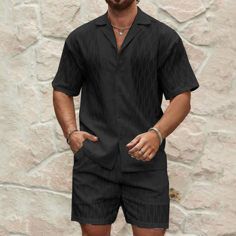 Ensemble homme d’été deux pièces – Chemise à col et short casual léger