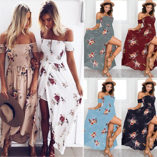 Robe longue bohème à épaules dénudées – robe d’été fluide et élégante