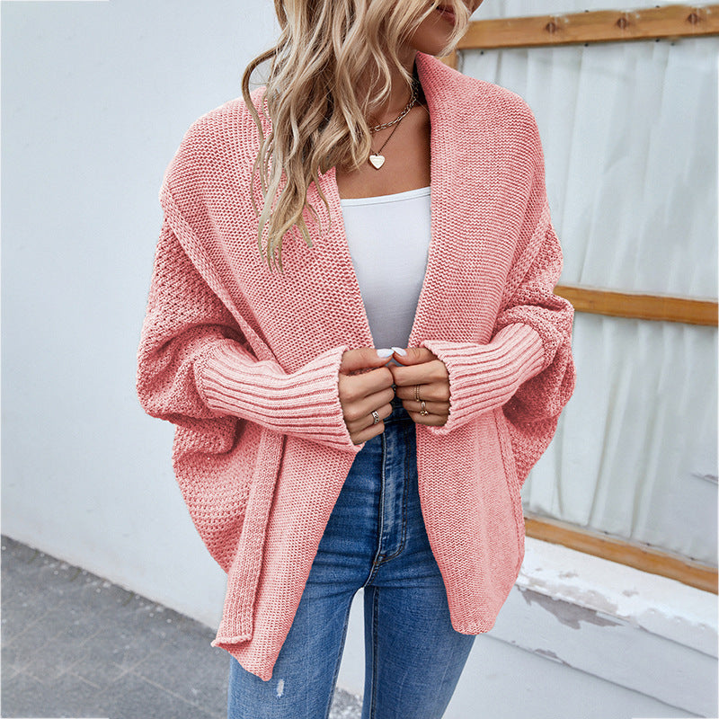 Cardigan oversize en maille – couleur unie, manches chauve-souris (S–XL)