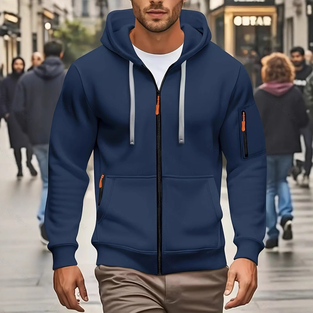 Sweat à capuche zippé homme – Cardigan doublé chaud et décontracté