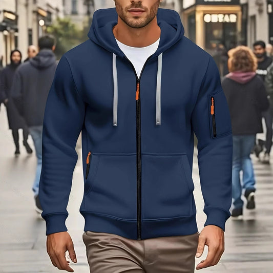 Sweat à capuche zippé homme – Cardigan doublé chaud et décontracté