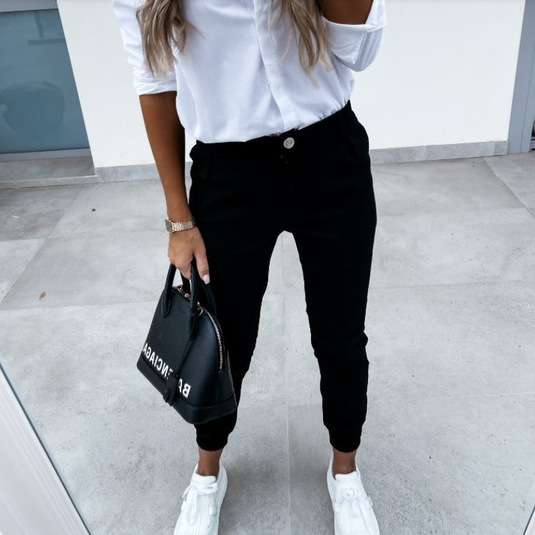 Pantalon femme taille haute – coupe slim avec poches (S–XXL)