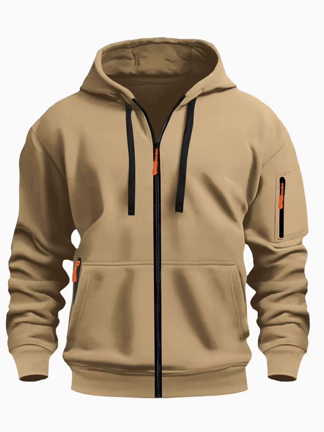 Sweat à capuche zippé homme – Cardigan doublé chaud et décontracté