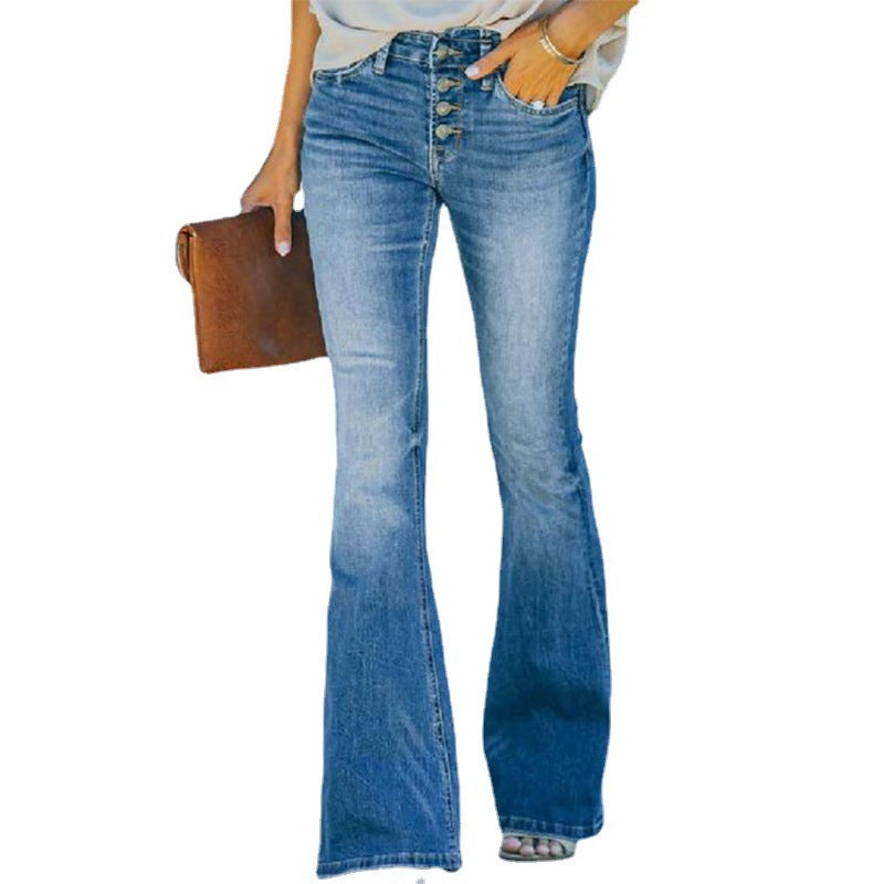 Jean femme taille haute évasé – style street en denim délavé