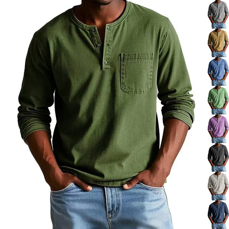 T-shirt homme col V à boutons – Manches longues et style décontracté