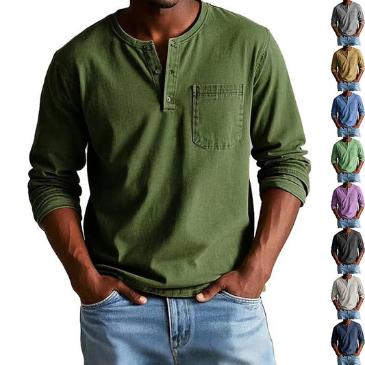 T-shirt homme col V à boutons – Manches longues et style décontracté