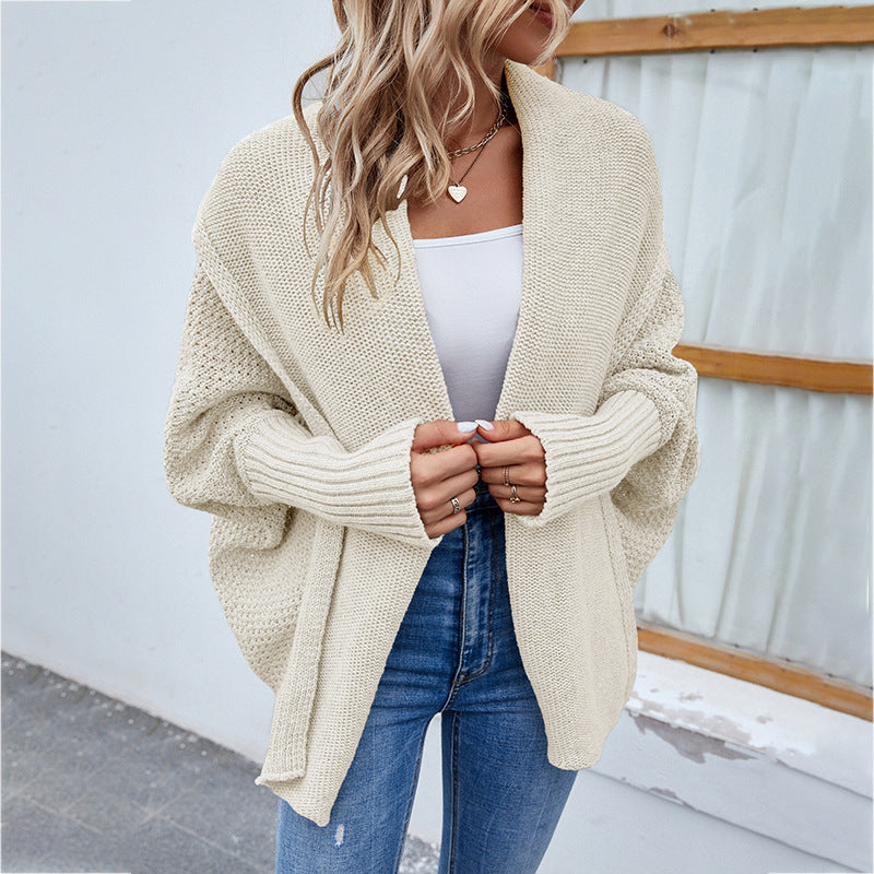 Cardigan oversize en maille – couleur unie, manches chauve-souris (S–XL)