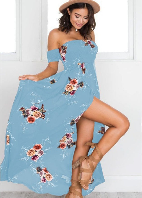 Robe longue bohème à épaules dénudées – robe d’été fluide et élégante