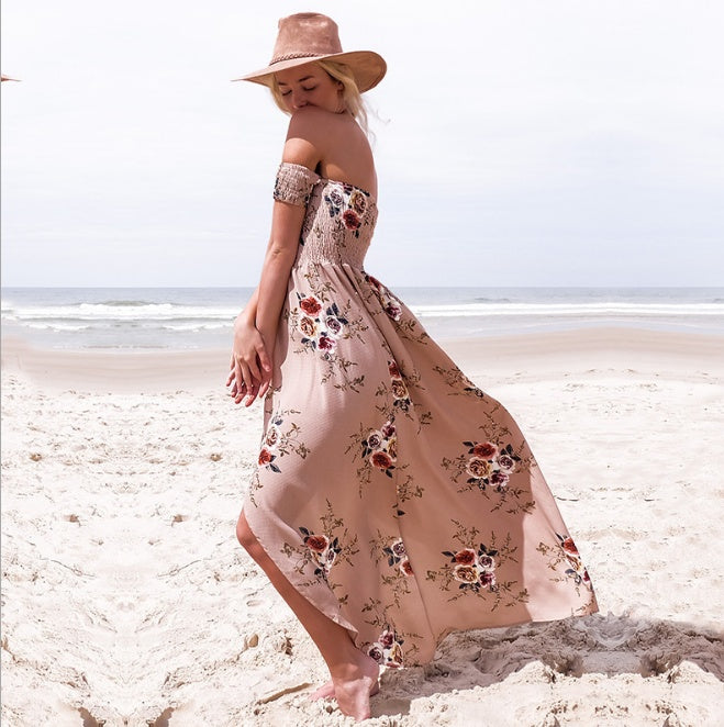 Robe longue bohème à épaules dénudées – robe d’été fluide et élégante