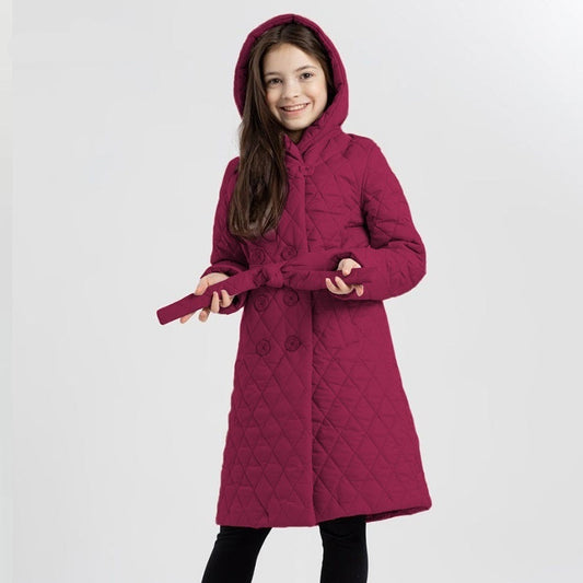 Manteau long enfant à col montant