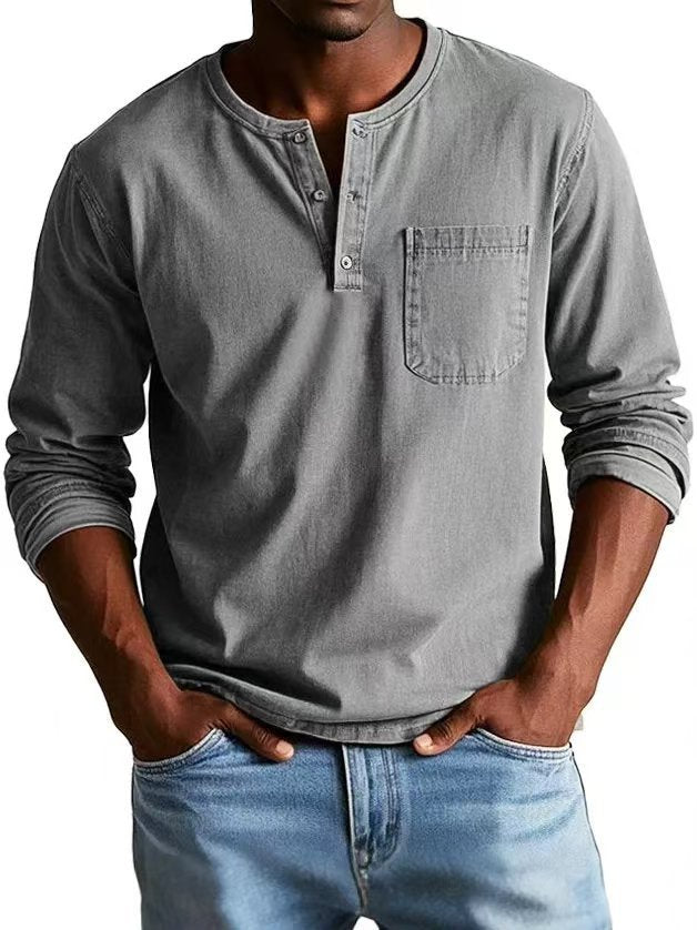 T-shirt homme col V à boutons – Manches longues et style décontracté