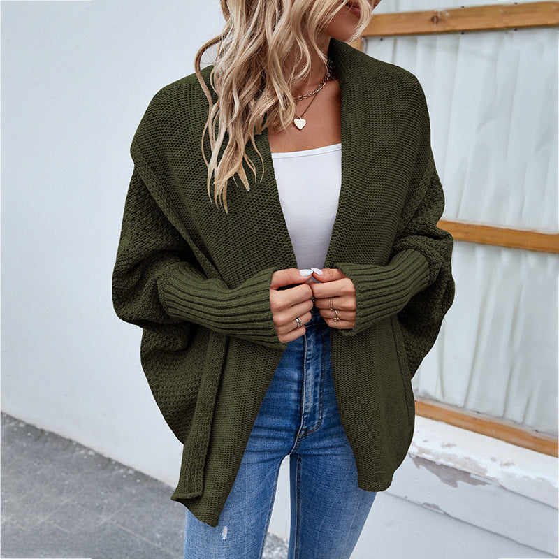 Cardigan oversize en maille – couleur unie, manches chauve-souris (S–XL)