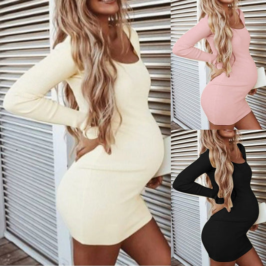 Robe de grossesse douce et extensible à manches longues – Confort et élégance pour l’automne