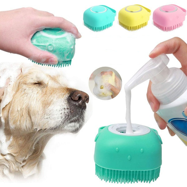 Brosse de bain et massage en silicone pour chien et chat – avec réservoir à shampoing