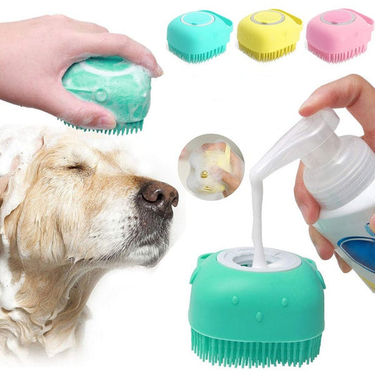 Brosse de bain et massage en silicone pour chien et chat – avec réservoir à shampoing