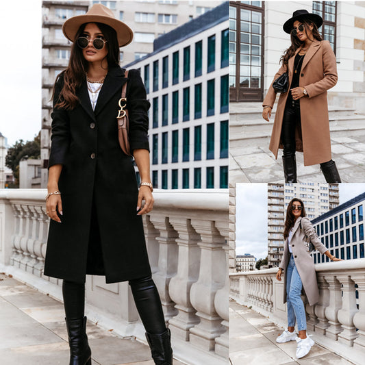 Manteau long femme – coupe slim à col tailleur élégant (S–3XL)