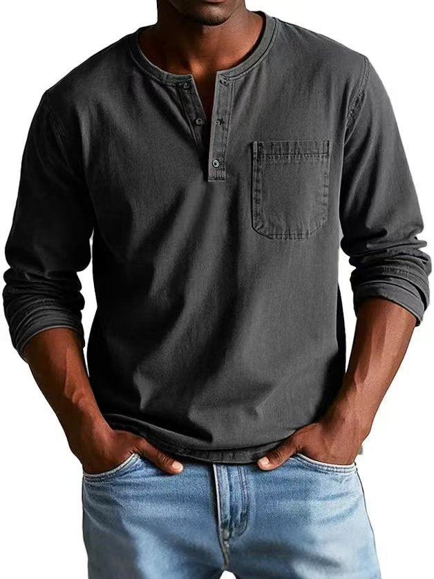 T-shirt homme col V à boutons – Manches longues et style décontracté