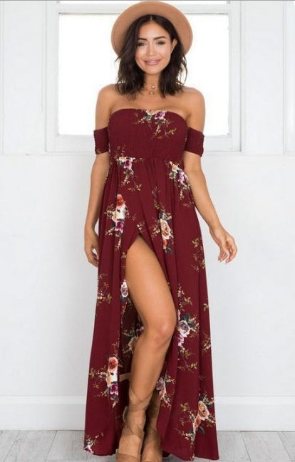 Robe longue bohème à épaules dénudées – robe d’été fluide et élégante