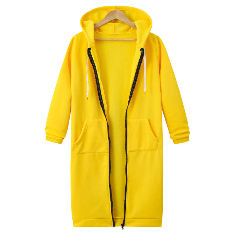 Veste longue polaire à capuche – sweat chaud femme zippé hiver