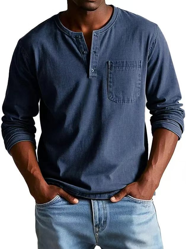 T-shirt homme col V à boutons – Manches longues et style décontracté