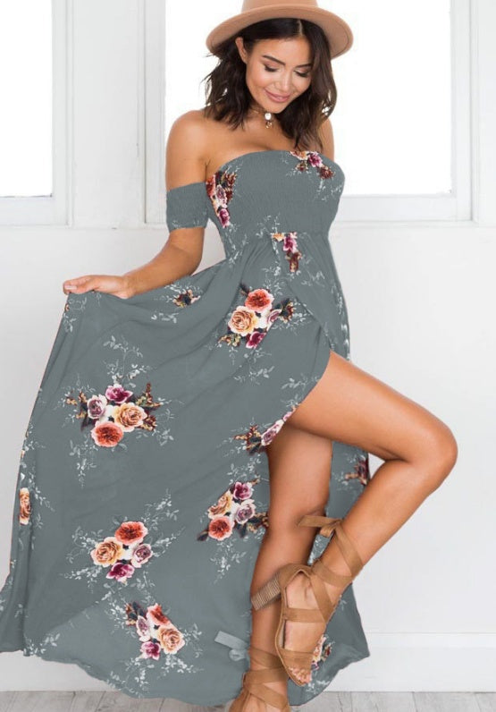 Robe longue bohème à épaules dénudées – robe d’été fluide et élégante