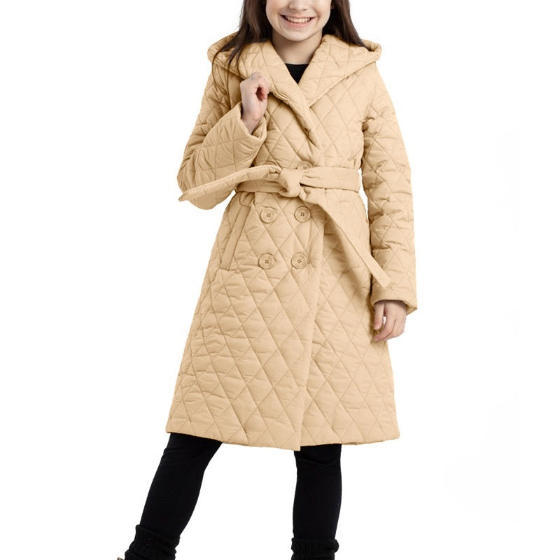 Manteau long enfant à col montant