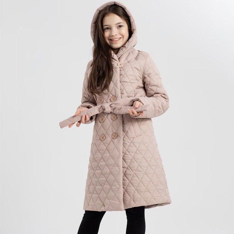 Manteau long enfant à col montant