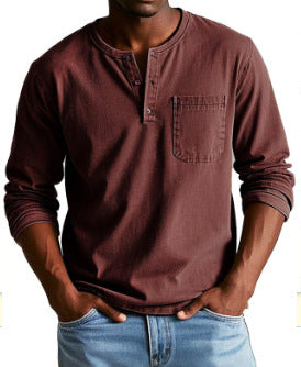 T-shirt homme col V à boutons – Manches longues et style décontracté