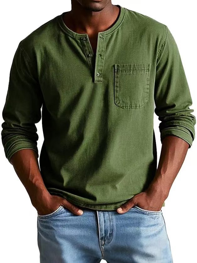 T-shirt homme col V à boutons – Manches longues et style décontracté