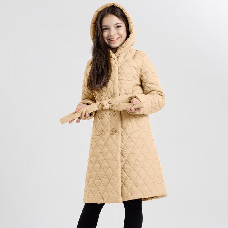 Manteau long enfant à col montant