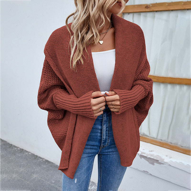 Cardigan oversize en maille – couleur unie, manches chauve-souris (S–XL)