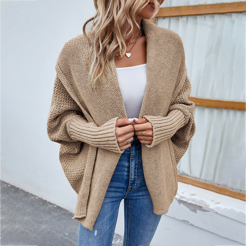 Cardigan oversize en maille – couleur unie, manches chauve-souris (S–XL)