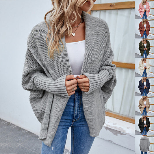 Cardigan oversize en maille – couleur unie, manches chauve-souris (S–XL)