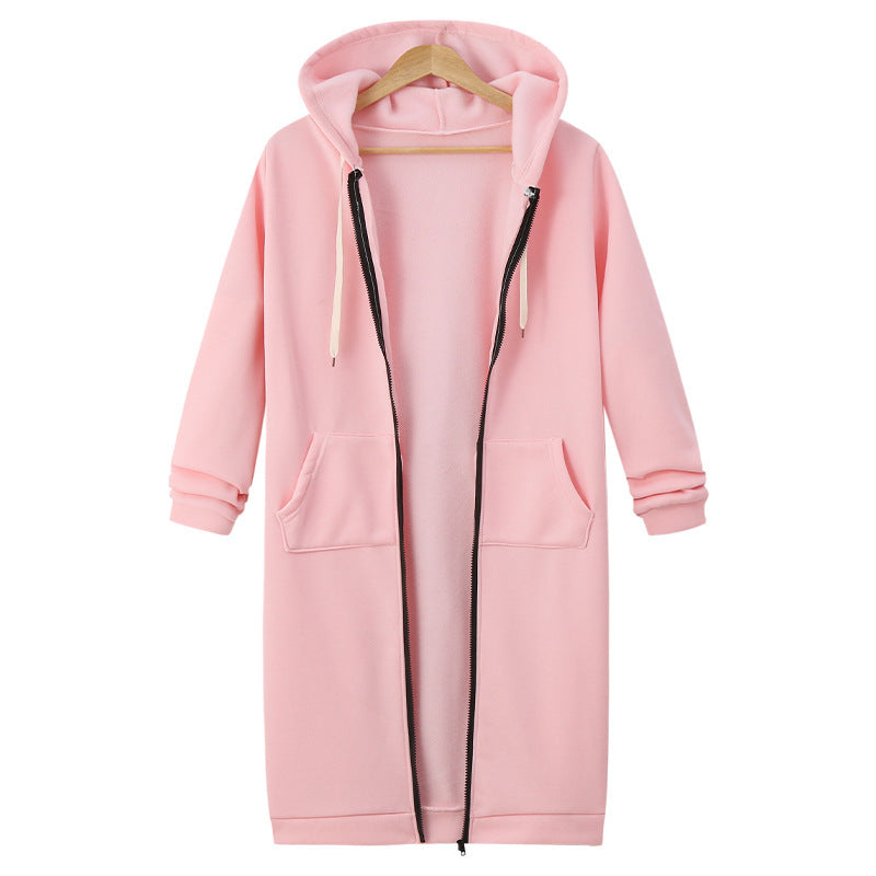 Veste longue polaire à capuche – sweat chaud femme zippé hiver