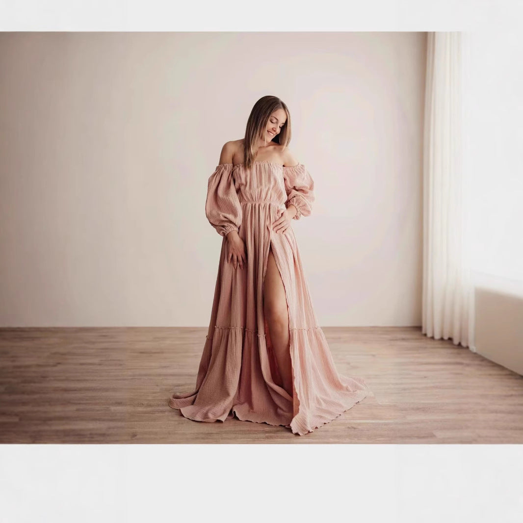 Robe de grossesse épaules dénudées à manches bouffantes – Style bohème chic
