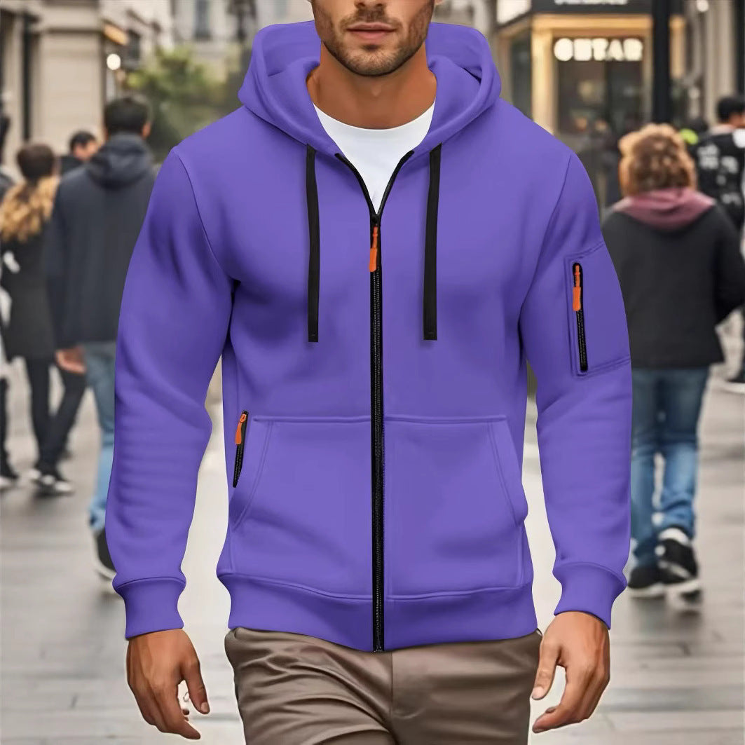 Sweat à capuche zippé homme – Cardigan doublé chaud et décontracté