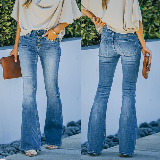 Jean femme taille haute évasé – style street en denim délavé