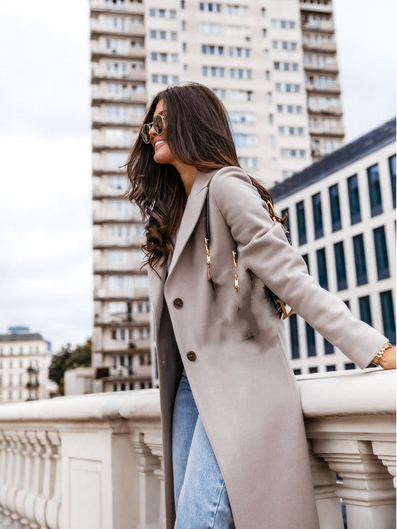 Manteau long femme – coupe slim à col tailleur élégant (S–3XL)