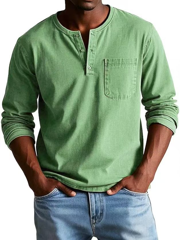 T-shirt homme col V à boutons – Manches longues et style décontracté
