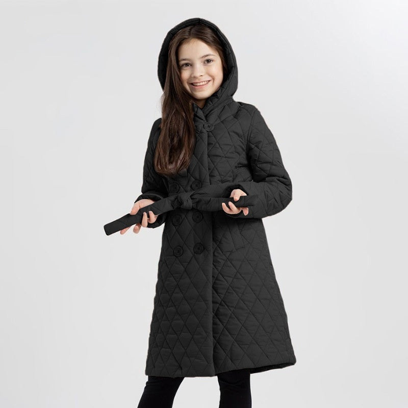 Manteau long enfant à col montant