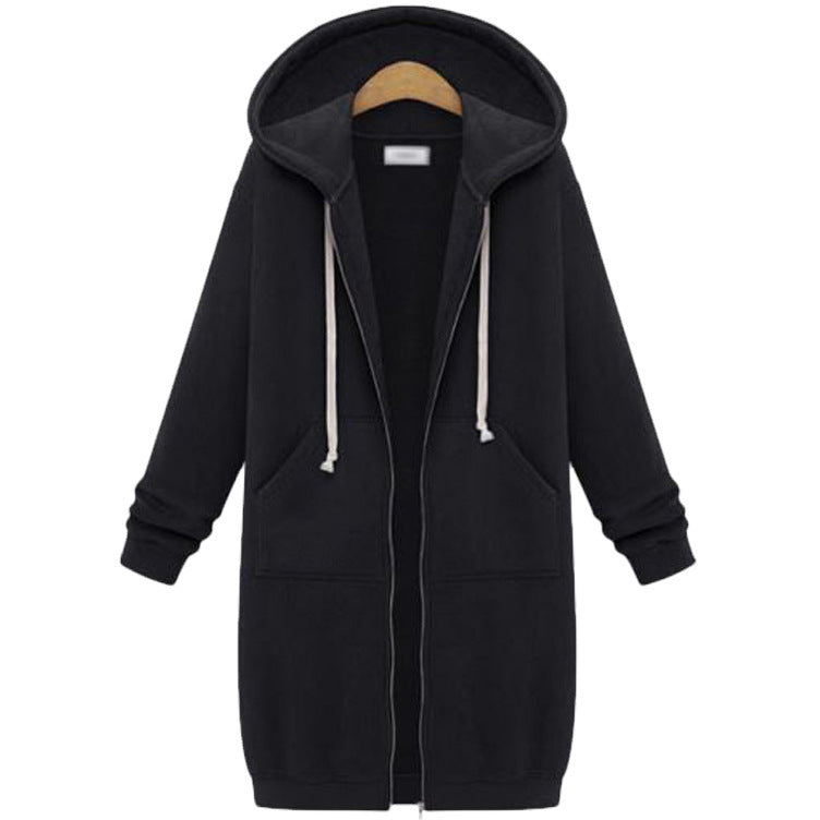 Veste longue polaire à capuche – sweat chaud femme zippé hiver