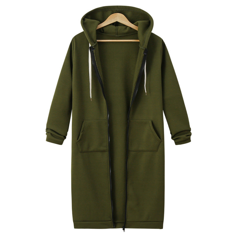 Veste longue polaire à capuche – sweat chaud femme zippé hiver