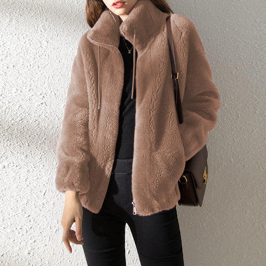 Pull à col montant chaud femme – gilet polaire double face doux et décontracté
